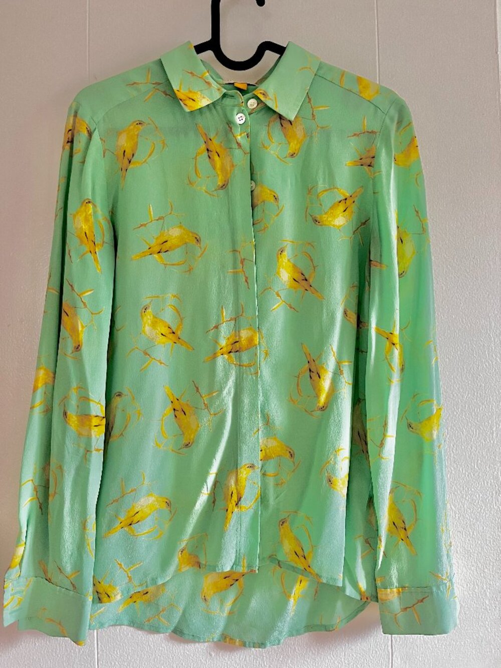 leifsdottir Green Silk Shirt w/ Birds 0
